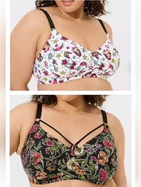 2 Torrid Bras 40C Dream Wire-Free Garden Floral & Star Girl Tattoo AA-1473